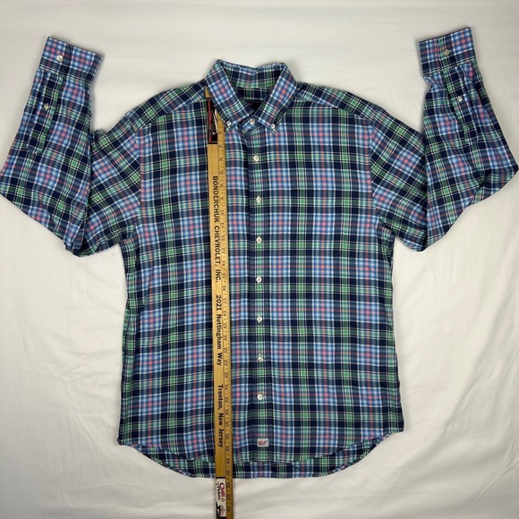 Vineyard Vines Murray Shirt Mens Medium Blue Green Pink Plaid Button Down Cotton - Picture 6 of 9